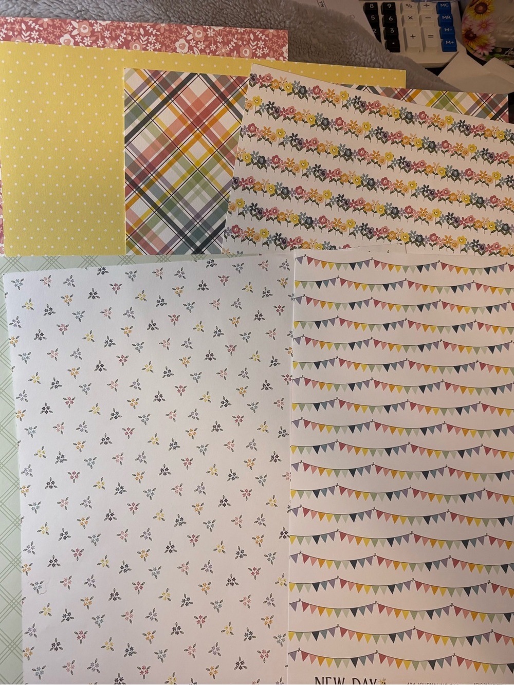 Assorted Decorative Scrapbook Papers - Pastel Florals & Bunting 7 double sided
